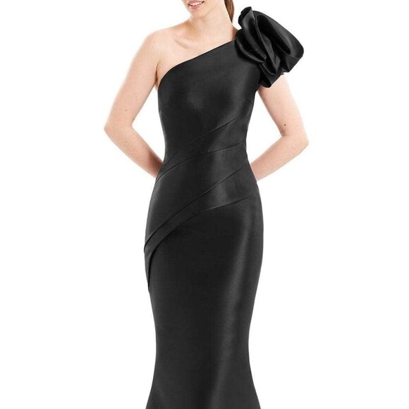 NWT Alexander by Daymor 1673 One Shoulder Evening Dress Black Size 14 - Picture 1 of 6